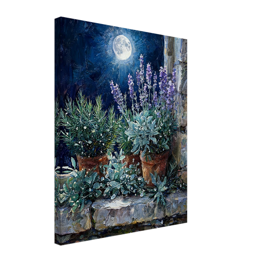 Moonlit Herb Garden textured canvas print wall art by Vintstep