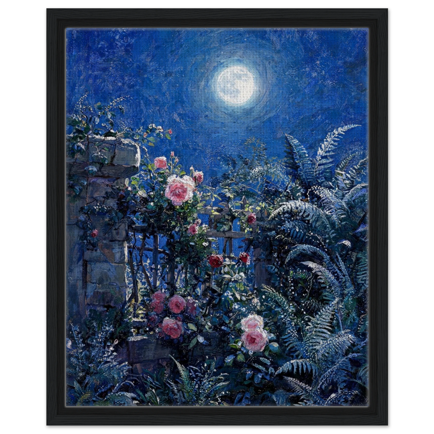 Midnight Garden Roses impressionist floral landscape print by Vintstep