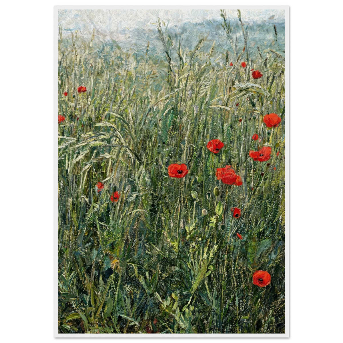 Impressionist Red Poppies Field Framed Art Print