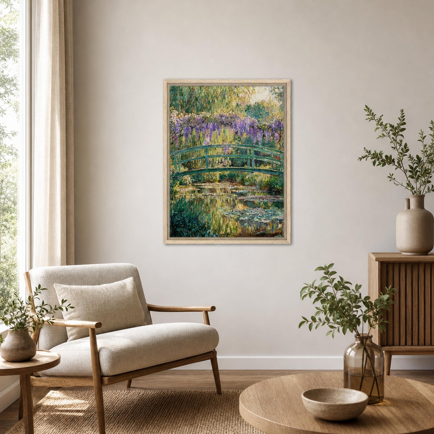 Japanese Bridge and Wisteria Framed Canvas | Vintstep