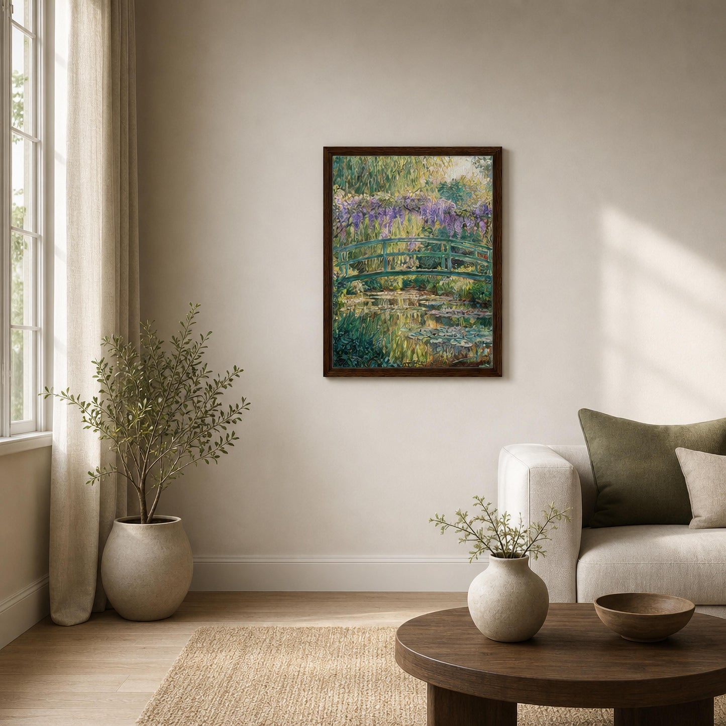 Japanese Bridge and Wisteria Framed Canvas | Vintstep
