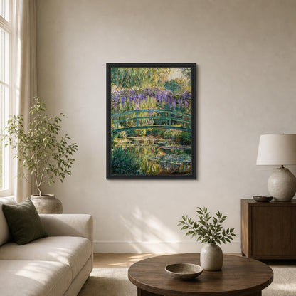 Japanese Bridge and Wisteria Framed Canvas | Vintstep