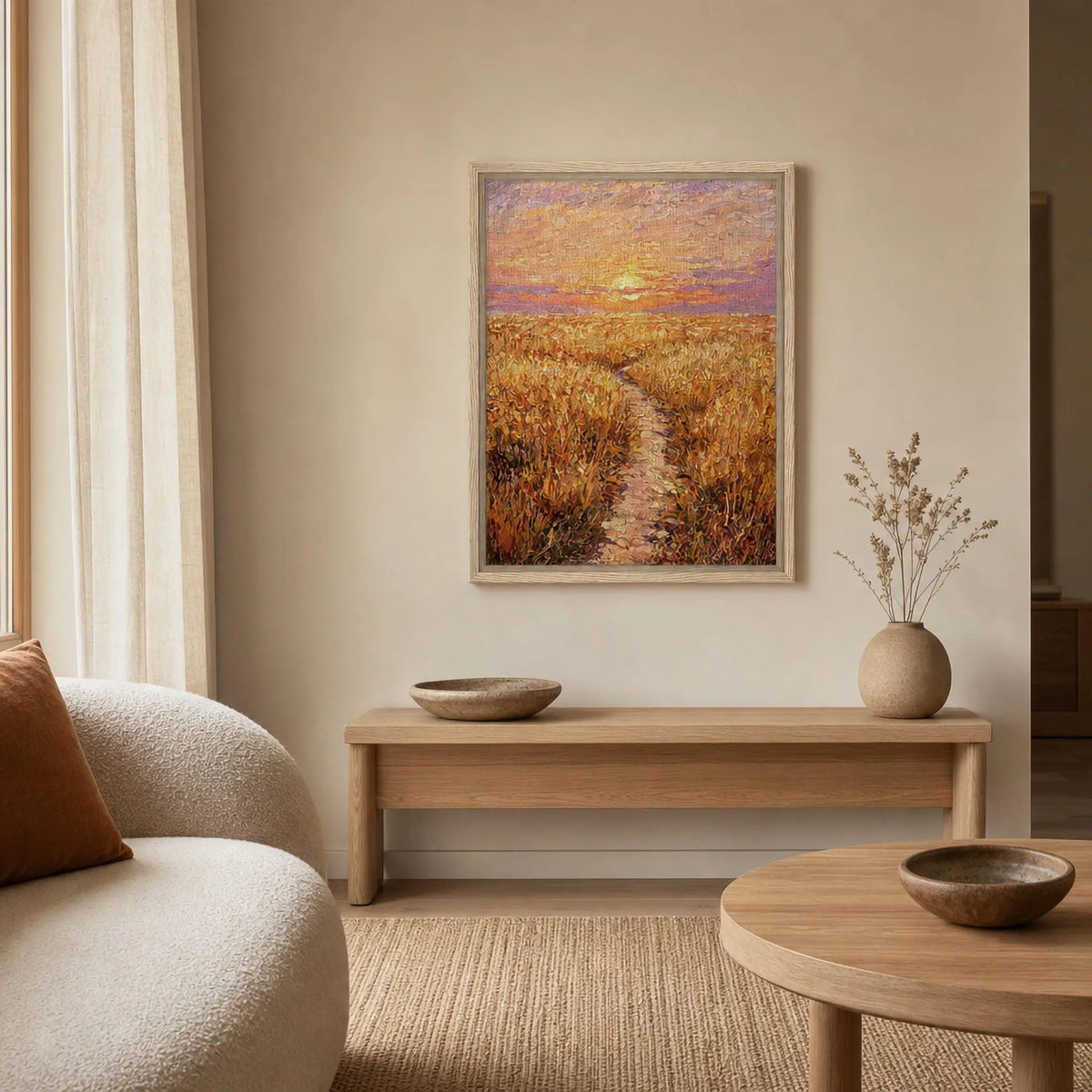 Golden Meadow at Sunset Impressionist Art Print