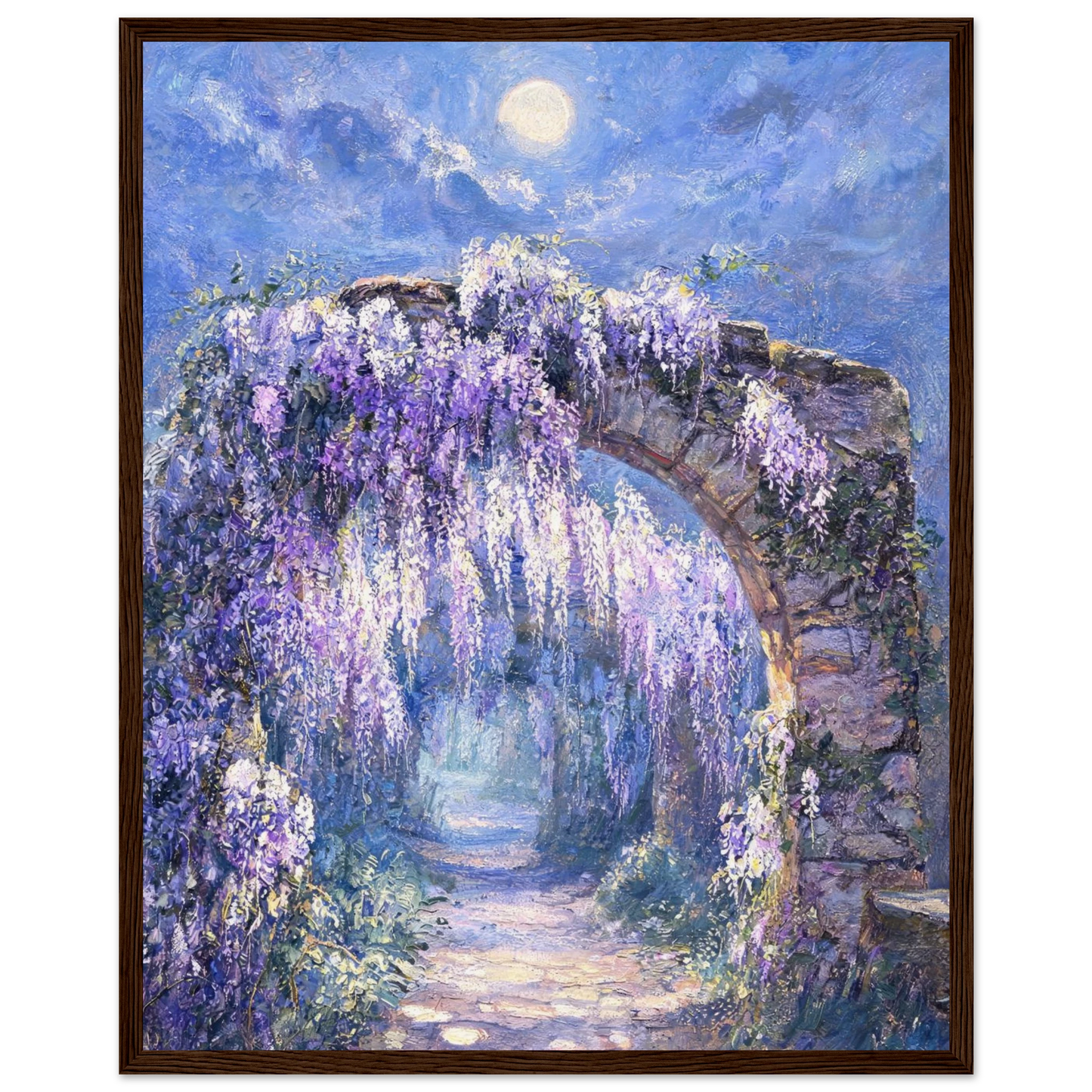 Moonlit Wisteria Arch ready-to-hang wooden framed poster by Vintstep