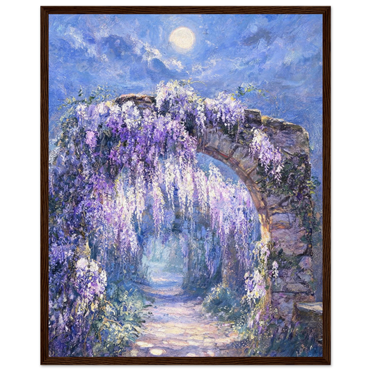 Moonlit Wisteria Arch ready-to-hang wooden framed poster by Vintstep