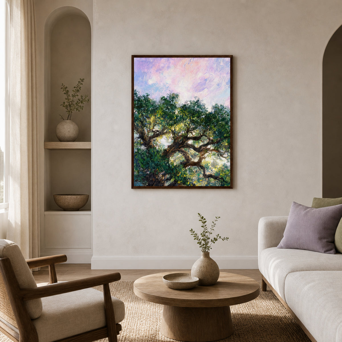 Impressionist Sunlit Tree Framed Art Print