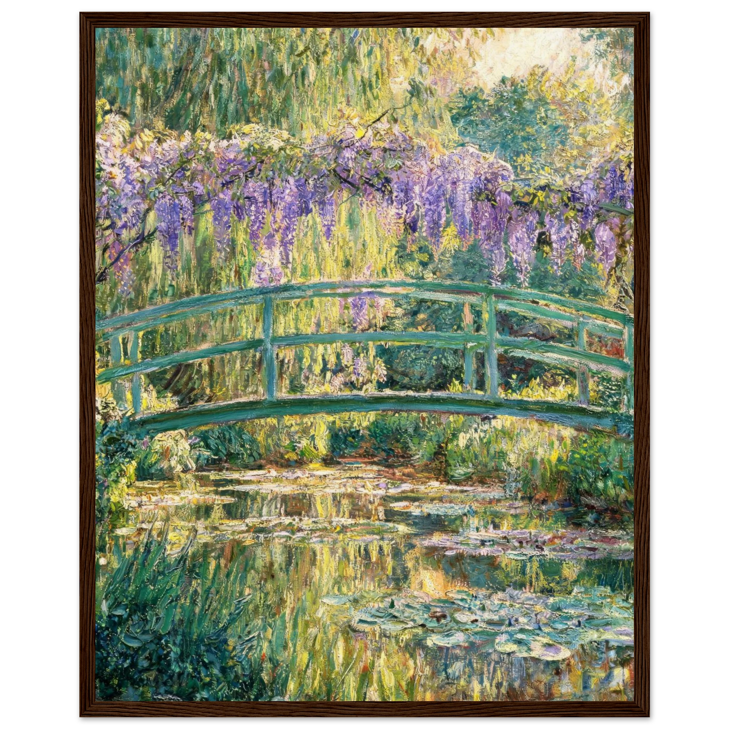 Japanese Bridge and Wisteria Wooden Framed Poster | Vintstep