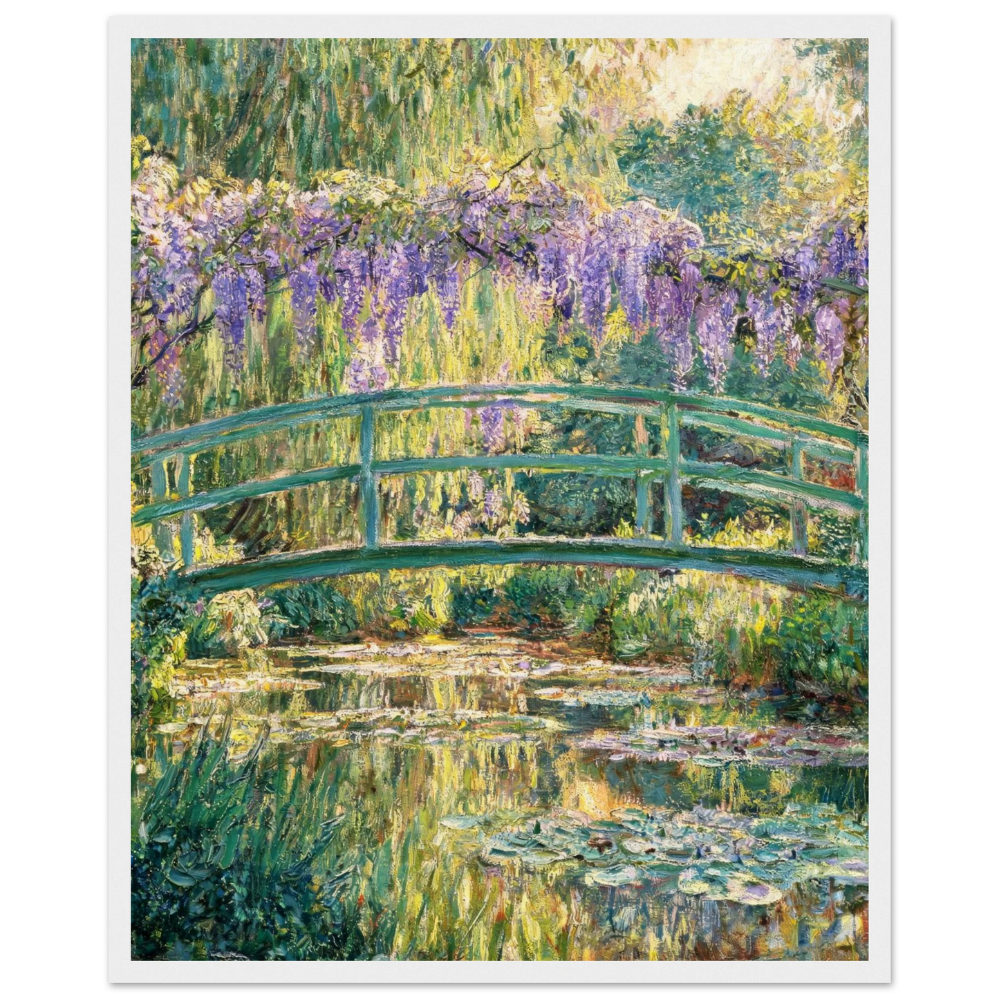 Japanese Bridge and Wisteria Wooden Framed Poster | Vintstep