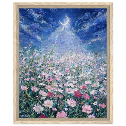 Moonlit Cosmos Meadow Framed Canvas Wall Art