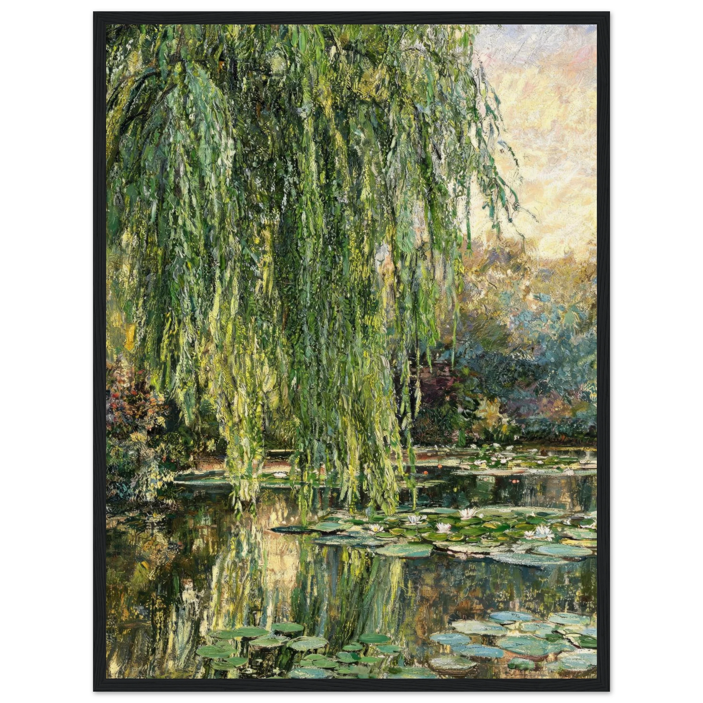Weeping Willow and Water Lilies Wooden Framed Poster | Vintstep