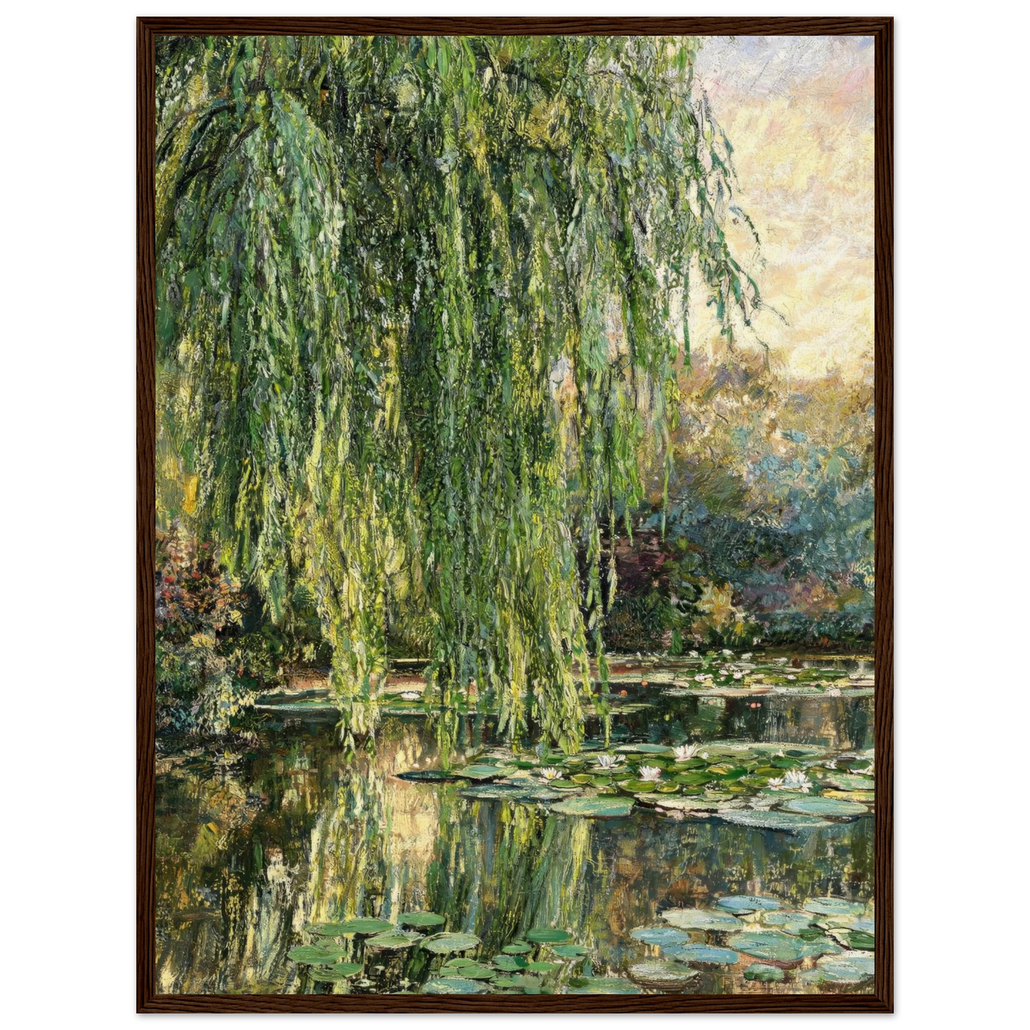 Weeping Willow and Water Lilies Wooden Framed Poster | Vintstep