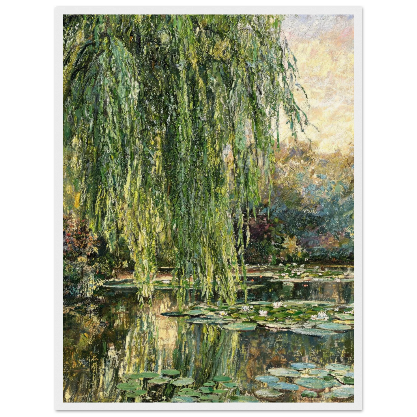 Weeping Willow and Water Lilies Wooden Framed Poster | Vintstep